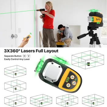 Deglasers 3x360 Self Leveling Laser Level w/ Remote & Rechargeable Battery