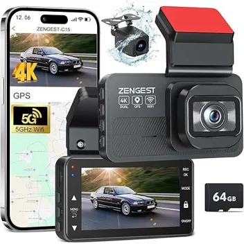 Zengest C15 4K GPS WiFi Dash Camera with 1080p Rear Cam, 3" Display
