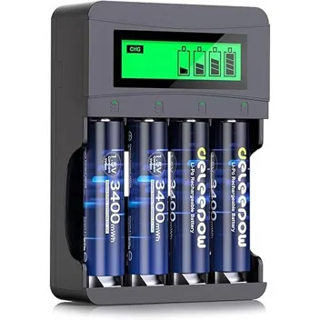 Rechargeable AA 1.5V 3400Wh Batteries (4ct) w/ Wall Charger