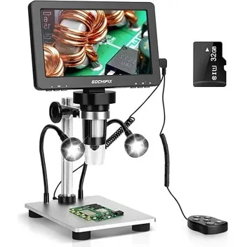 Gochifix DM9 12MP 1080p 1200X Digital Microscope (Win/Mac Compatible) with 7" Display, 32GB Card