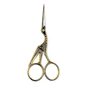 4.5” Forged Embroidery Gold Plated, Stork Design Scissors