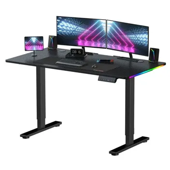 GTRACING Electric Adjustable Height Standing Gaming Desk with RGB Light and Mouse Pad