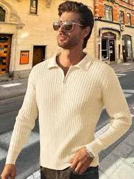 Quarter Zip Up Sweater Slim Fit Mock Neck Long Sleeve Casual Ribbed Knit Sweater