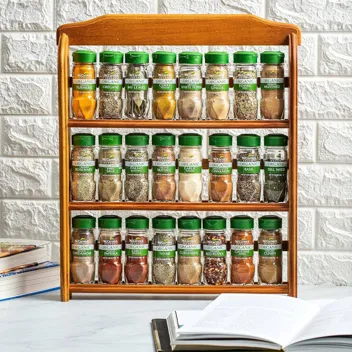 Gourmet Three Tier Wood 24 Piece Organic Spice Rack Organizer with Spices Included, 27.6 oz