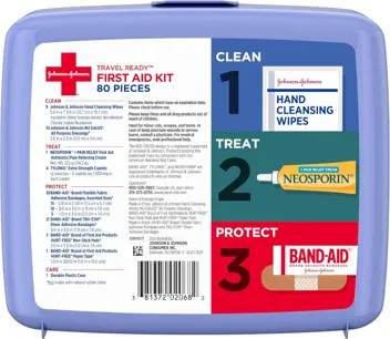 Johnson & Johnson Travel Ready Portable Emergency First Aid Kit (80-Piece)