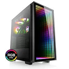 Aero Black Steel / Tempered Glass ATX Mid Tower Gaming Computer Case w/ Tempered Glass Panel and 3 x ARGB LED Fans