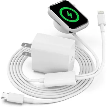 Tndaji 6ft USB-C to MFi Apple Lightning & Apple Watch Charging Cable + 20W Wall Charger