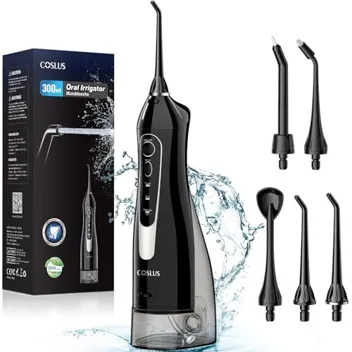 Coslus F5020E 300ml Cordless Water Dental Flosser with 5x Jet Tips