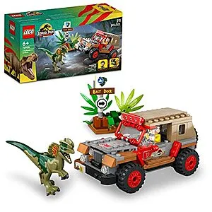 Jurassic Park Dilophosaurus Ambush 76958 Building Toy Set for Jurassic Park 30th Anniversary, Dinosaur Toy with Dino Figure and Jeep Car Toy;