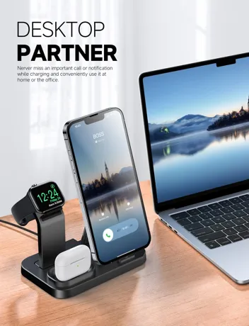 RJR 3-in-1 Wireless Charging Station with 15W Adapter