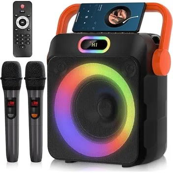 Dftrt C2 Bluetooth 5.3 Dynamic Lighting Karaoke Machine with 2x Wireless Microphones