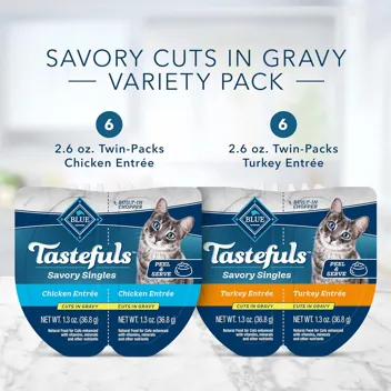 [S&S]: 24-Count 2.6-Oz Twin Packs Blue Buffalo Tastefuls Savory Singles Wet Cat Food (Salmon & Tuna)