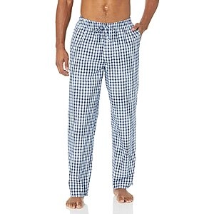 Amazon Essentials Men's Straight-Fit Woven Pajama Pant, Light Blue Plaid, Large