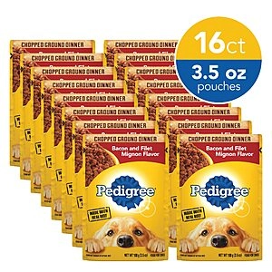 PEDIGREE CHOPPED GROUND DINNER Adult Soft Wet Dog Food, Bacon and Filet Mignon Flavor, 3.5 oz Pouches,