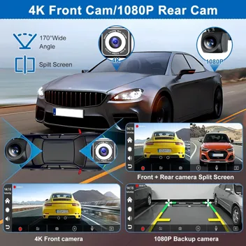 10.26" Apple CarPlay & Android Auto Car Stereo with 4k Dash Cam, 1080p Rear Cam