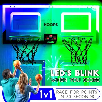 Sports Over the Door Indoor Basketball Hoop - Kids Mini Hoop for Bedroom - Steel Rim Mini Hoop - Includes Ball and Pump - Red Light Up