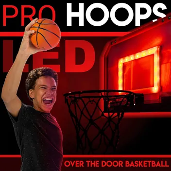 Sports Over the Door Indoor Basketball Hoop - Kids Mini Hoop for Bedroom - Steel Rim Mini Hoop - Includes Ball and Pump - Red Light Up