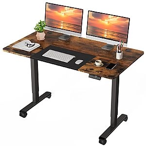 55" x 28" WOKA Electric Standing Office Desk w/ Memory Controller (Rustic Brown + Black)