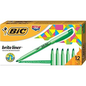 BIC Brite Liner Highlighter, Chisel Tip, Green, 12-Count (BL11-GREEN)