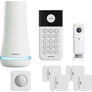 SimpliSafe Indoor Home Security System with Smart Alarm Wireless Indoor Camera 8-piece White KT042-01RUS