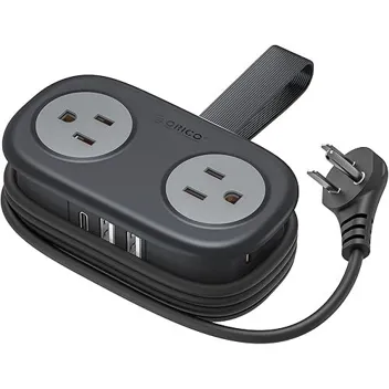 Orico 4-Outlet 3-USB Travel Power Strip with 4ft Wrapped Extension Cord