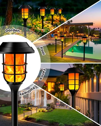 HMDecor Solar Flickering Flame Pathway Lights