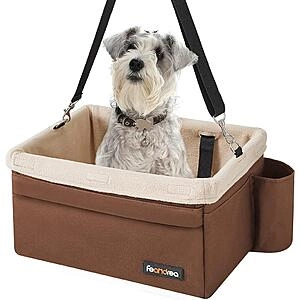 Feandrea Dog Booster Car Seat w/ Washable Fleece Liner & Storage (Dogs up to 18 lbs, Gray or Brown)