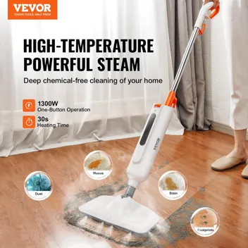 2-in-1 1300W 12oz Steam Mop with 2x Washable Pads