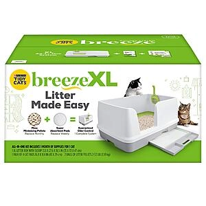 Tidy Cats Breeze XL All-in-One Odor Control & Easy Clean Multi Cat Box Kit (Litter Box, Litter Pellets & Pads)