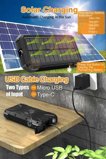 Browey 16000mAh Solar Power Bank with 3-in-1 Cable