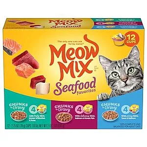 [S&S]: Meow Mix Seafood Favorites Chunks in Gravy Wet Cat Food Variety Pack