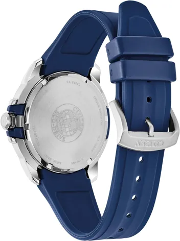 Eco-Drive Weekender Watch in Stainless Steel with Blue Polyurethane strap