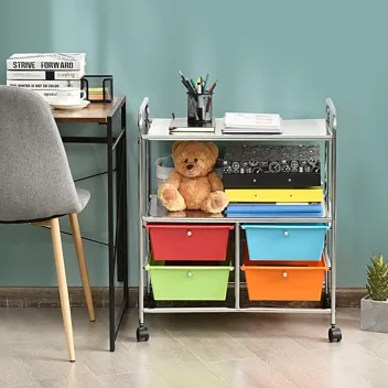 2-Tier Rolling Storage Cart w/ 4 Drawers & 360° Wheels (Various Colors)