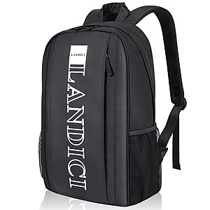 LANDICI Lightweight Laptop Backpack 15.6 Inch for Men Women, Waterproof Thin Laptop Bookbag with Water Bottle Pocket, Computer Back Bag for College Work and Travel, Black