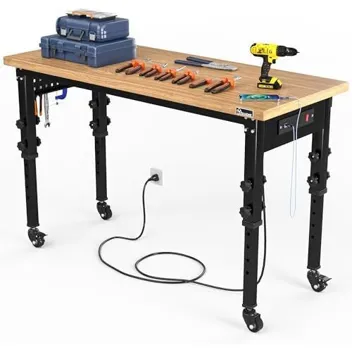 Yitahome 48"x20" Electric Height Adjustable Work Bench (1600-Load) with Outlets, Pegboard