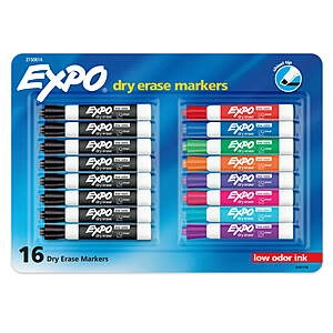 Low Odor Dry Erase Markers, Chisel Tip, Assorted Colors, 16 Count