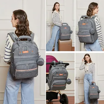 Homfu Diaper Bag Backpack Mommy Hospital Baby Bags For Boys Girl Travel Backpacks Mom Grey Dad Diaper Bag Tote Baby Registery (Gray)