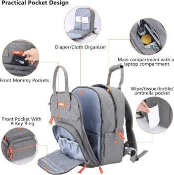 Homfu Diaper Bag Backpack Mommy Hospital Baby Bags For Boys Girl Travel Backpacks Mom Grey Dad Diaper Bag Tote Baby Registery (Gray)