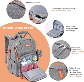 Homfu Diaper Bag Backpack Mommy Hospital Baby Bags For Boys Girl Travel Backpacks Mom Grey Dad Diaper Bag Tote Baby Registery (Gray)