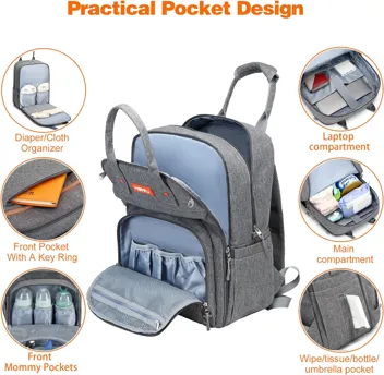 Homfu Diaper Bag Backpack Mommy Hospital Baby Bags For Boys Girl Travel Backpacks Mom Grey Dad Diaper Bag Tote Baby Registery (Gray)