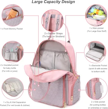 Homfu Diaper Bag Backpack Mommy Hospital Baby Bags For Boys Girl Travel Backpacks Mom Grey Dad Diaper Bag Tote Baby Registery (Gray)