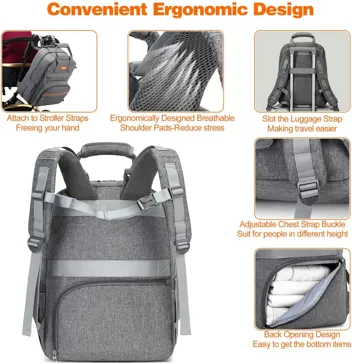 Homfu Diaper Bag Backpack Mommy Hospital Baby Bags For Boys Girl Travel Backpacks Mom Grey Dad Diaper Bag Tote Baby Registery (Gray)