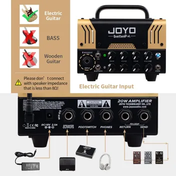 JOYO Jackman II BanTamp XL Series Mini Amp Head 20 Watt Preamp 2 Channel Hybrid Tube Guitar Amplifier with Bluetooth (Red)