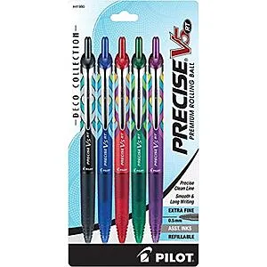 Precise V5 RT Deco Collection Refillable & Retractable Liquid Ink Rolling Ball Pens (Extra Fine Point, 0.5 mm)