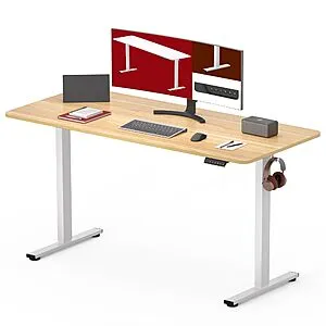 SANODESK Electric Standing Desk (48 x 24 Inches, White Frame/Natural Tabletop)