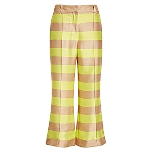 Zimmermann Wonderland Stripe Relaxed Fit Silk Crop Flare Leg Pants in Lime Stripe , Size 0P