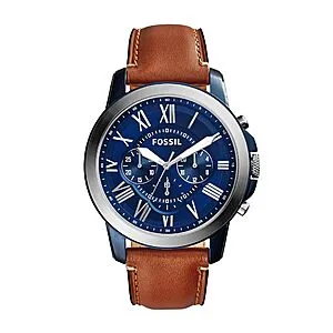 Grant Automatic Stainless Steel and Leather Three-Hand Watch, Color: Silver, Brown (Model: ME3099)