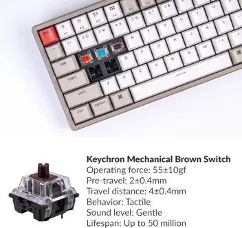 Keychron K2 75% Layout Bluetooth Wireless Mechanical Keyboard with Double-Shot Retro Keycaps/Type-C Wired/Keychron Mechanical Brown Switch/Aluminum Frame 84 Keys Computer