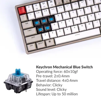 Keychron K2 75% Layout Bluetooth Wireless Mechanical Keyboard with Double-Shot Retro Keycaps/Type-C Wired/Keychron Mechanical Brown Switch/Aluminum Frame 84 Keys Computer