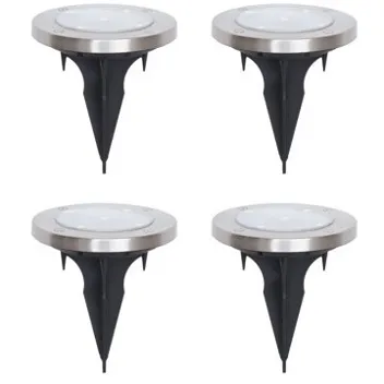 Mainstays Solar Powered Stainless Steel LED Landscape Walkway Disc Lights, 12 Lumens (4-Count)